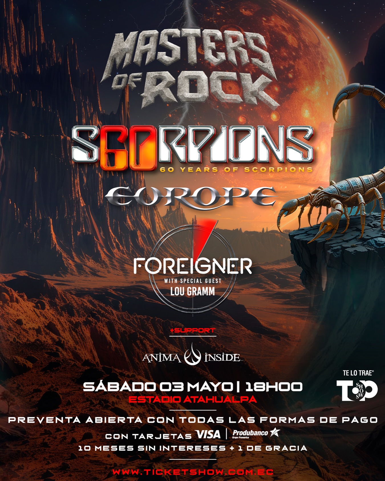 Afiche Masters of Rock Quito - Ecuador, Scorpions, Europe, Foreigner, Anima Inside