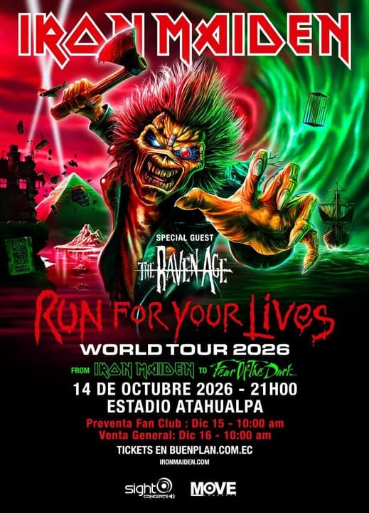 Afiche Iron Maiden Run For Your Lives Tour 2026 - Quito -Ecuador