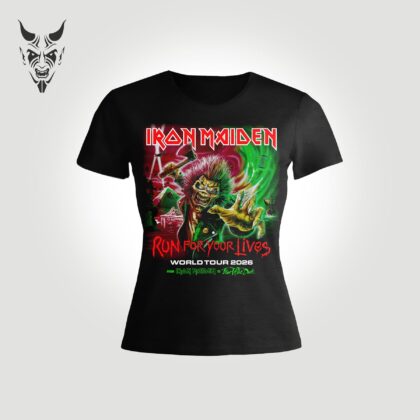 Camiseta Iron Maiden Run For Your Lives Tour 2026 - Mujer Frente