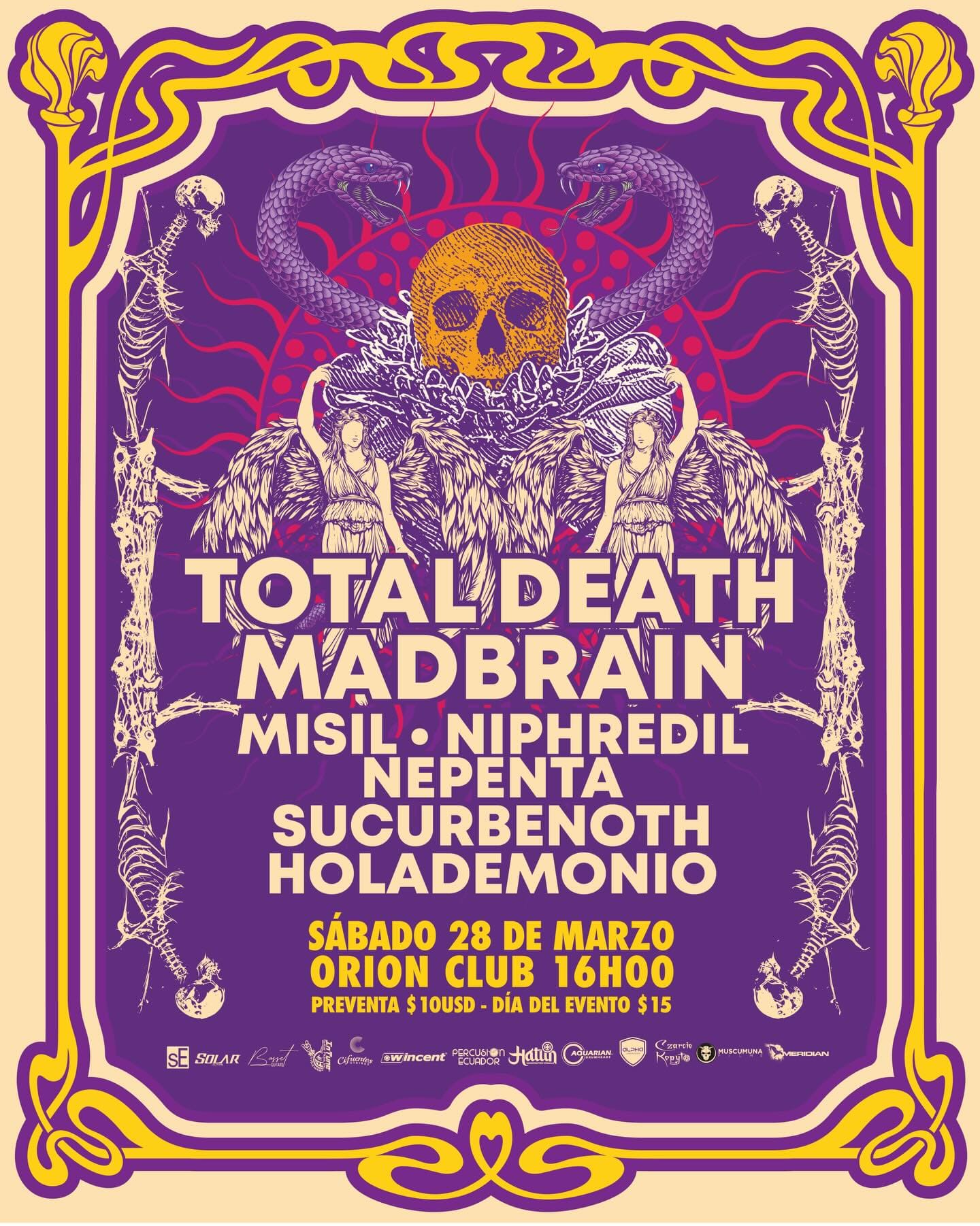 Afiche Total Death y Madbrain en el Orion Club 2026